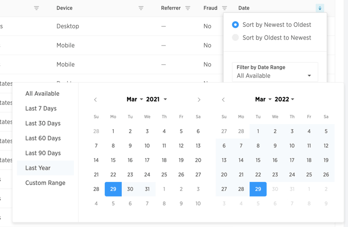 Tracking - Filter by date range